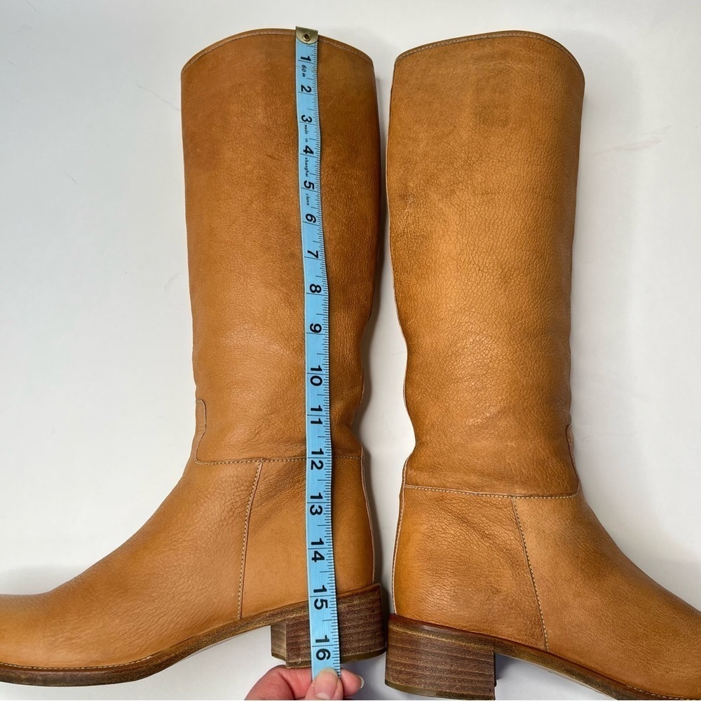 VINTAGE Prada 1990s Tan Camel Italian Leather Side Zip Pullon Classic Flat Boots - Picture 15 of 16